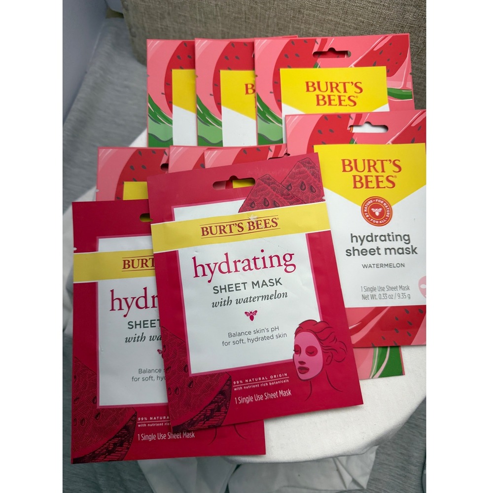 Lot of 9 Burts Bees Hydrating Sheet Mask Watermelon 99% Natural Skincare 0.33oz